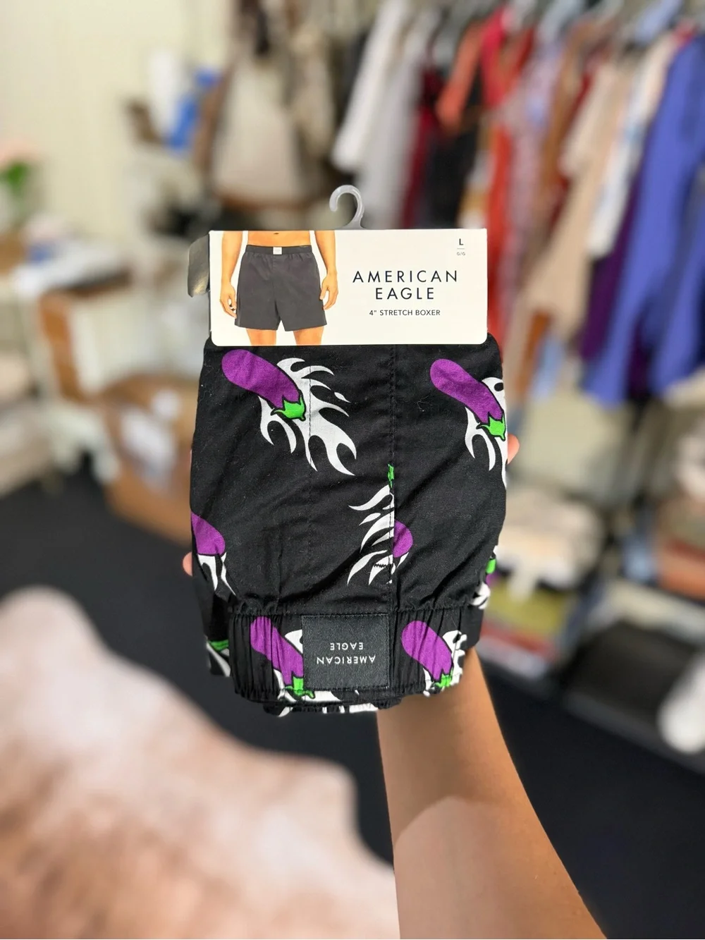 NWT American Eagle Eggplant Print 4” Stretch Boxers Men’s Large